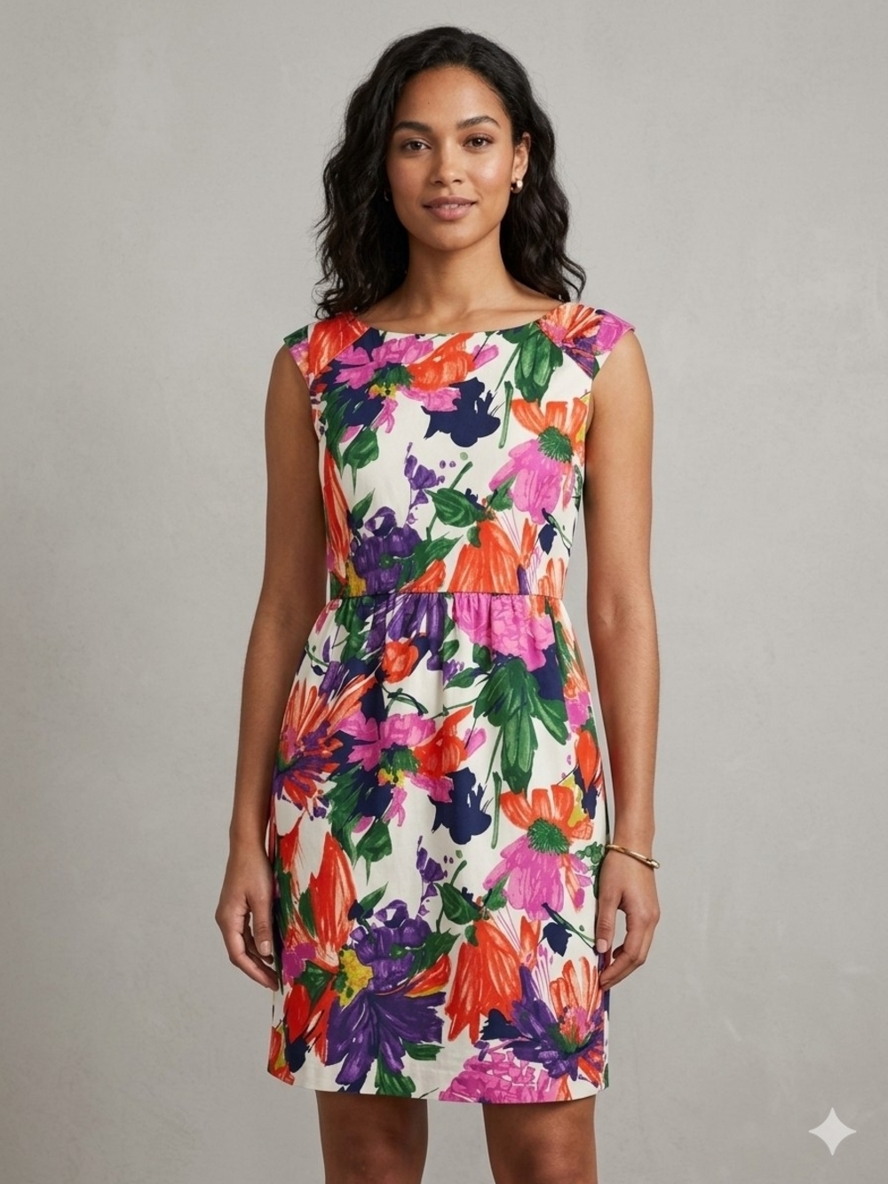 J Crew Boatneck Bright Floral Sleeveless Dress